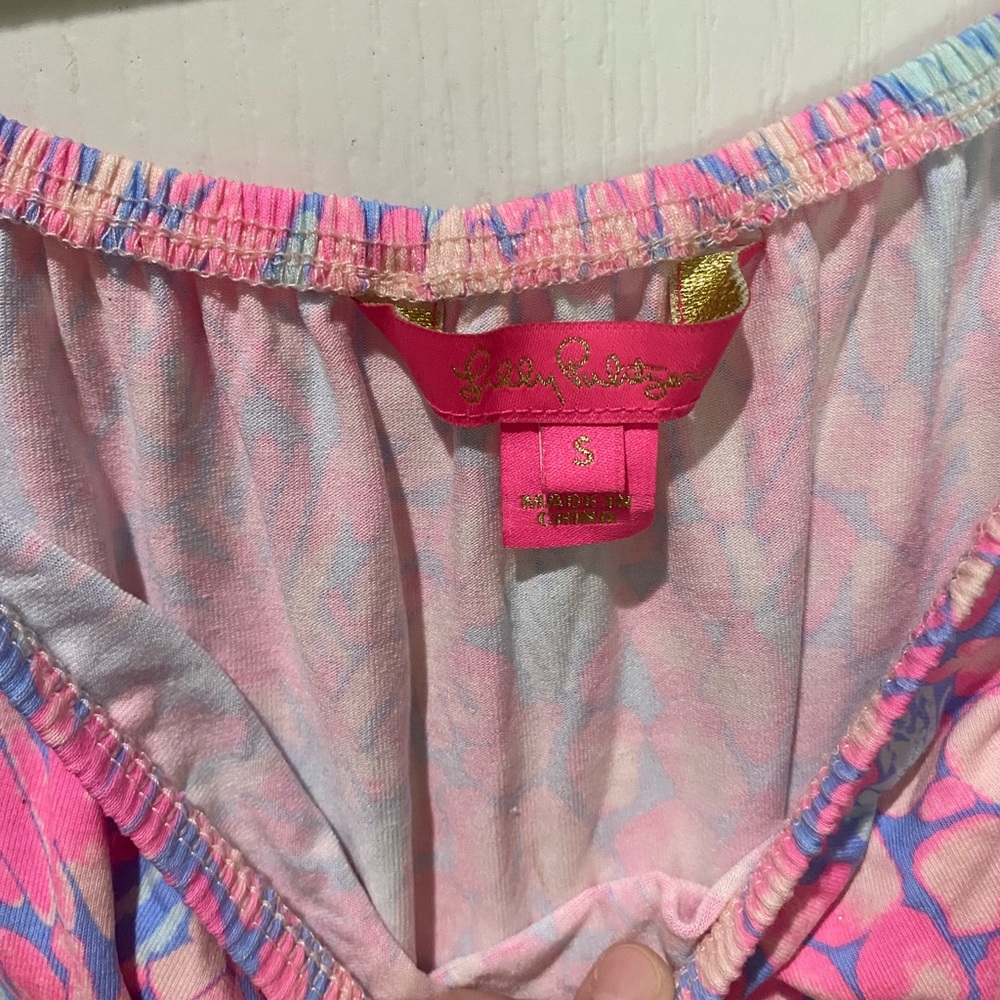 Lilly Pulitzer Vibrant Pink and Blue Long Sleeve off the solder romper skort - Picture 2 of 6